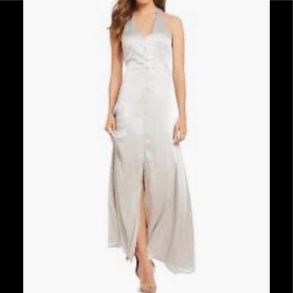 Sexy and Flowy Silver T-Back Maxi Dress Size Large - Picture 5 of 10